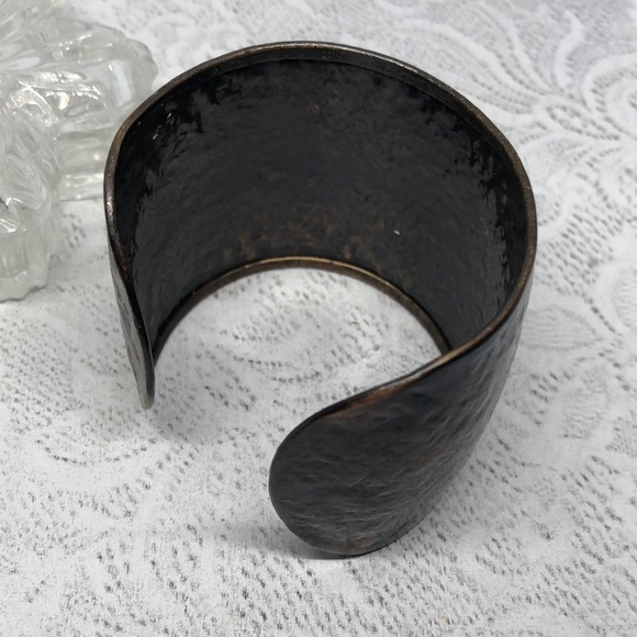 Artisan antique brass tone cross statement cuff bracelet - Picture 3 of 4